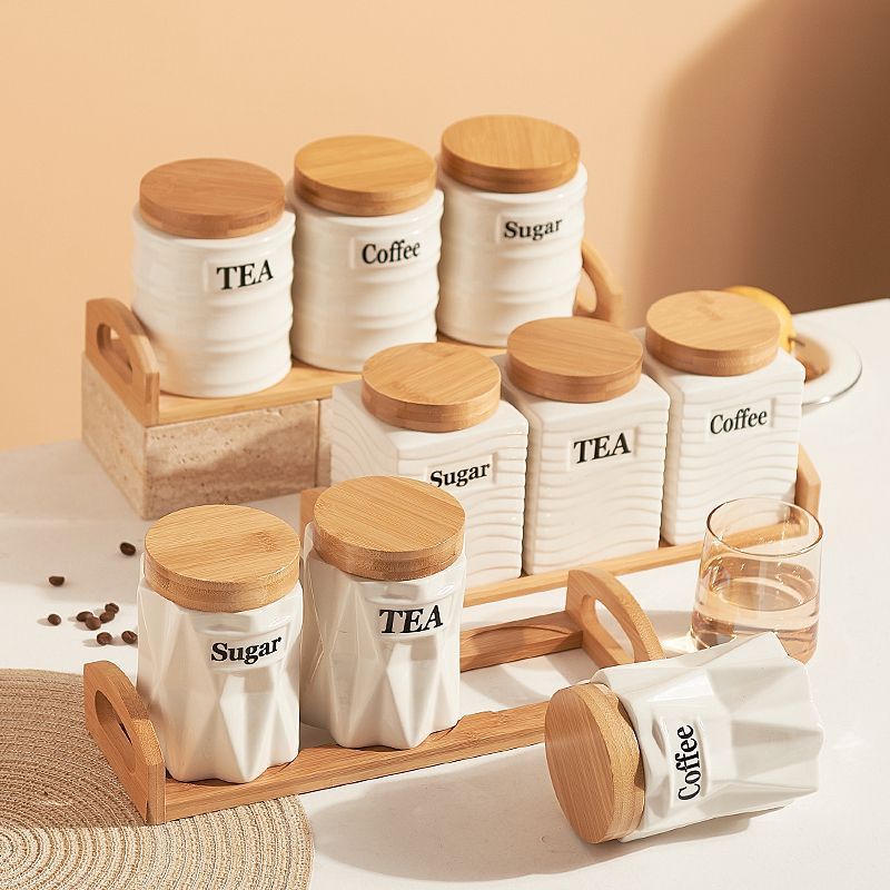 طقم من 3 أوعية تخزين سيراميكية - مراجعة Kitchen Baking Canisters وسعره