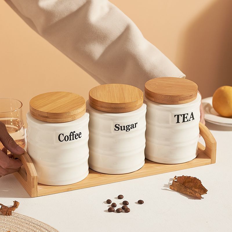 طقم من 3 أوعية تخزين سيراميكية - مراجعة Kitchen Baking Canisters وسعره